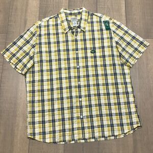 L.L. Bean Shirt‎ Mens Size XL Yellow Seersucker Plaid Button Up Organic Cotton